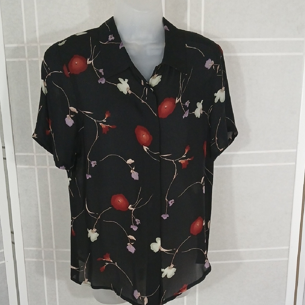 Silk Black Blouse With White Red Design
